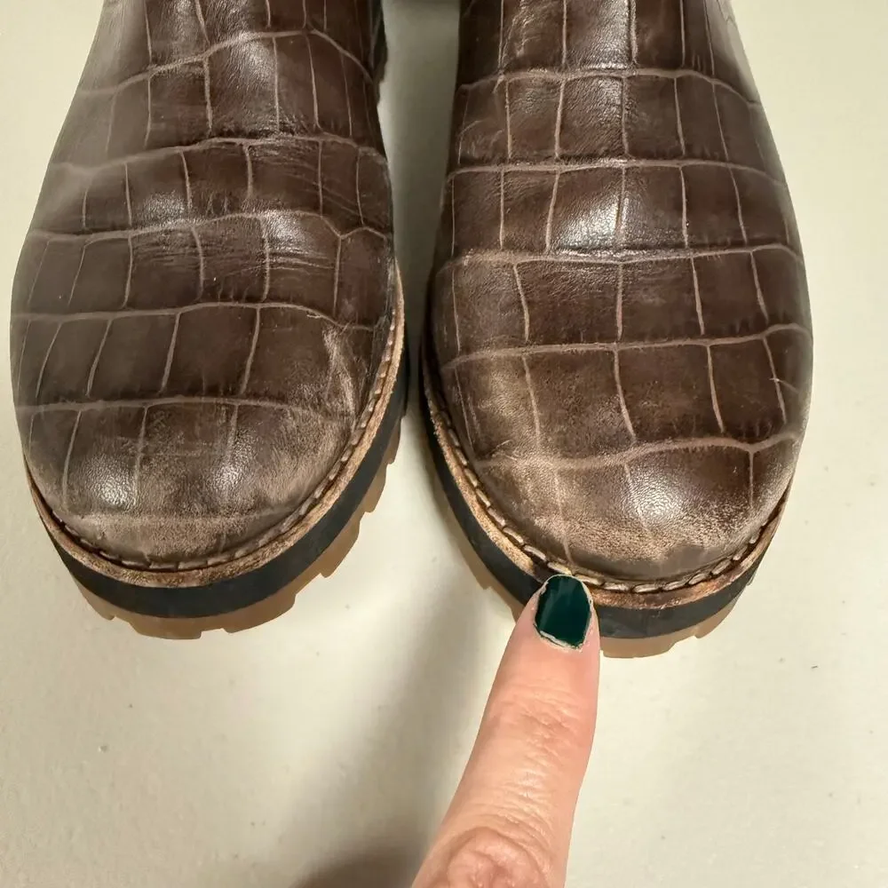 MADEWELL The Ivy Chelsea Boot Croc Embossed Leather Lug Sole Womens Sz 5.5 MA428